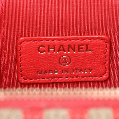 Chanel Raffia Jute Striped Mini Vanity Case With Chain Red Beige 5 of 6