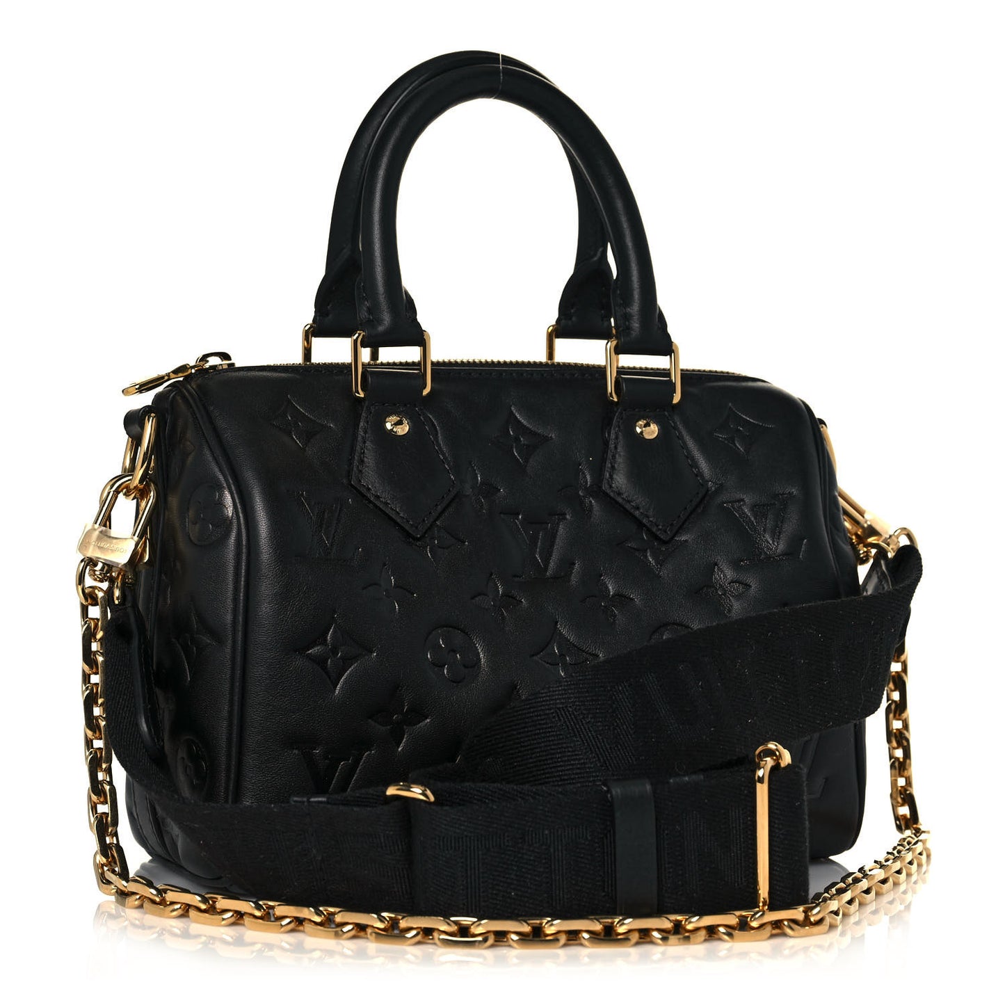 Lambskin Embossed Monogram Speedy 22 Bandouliere Black