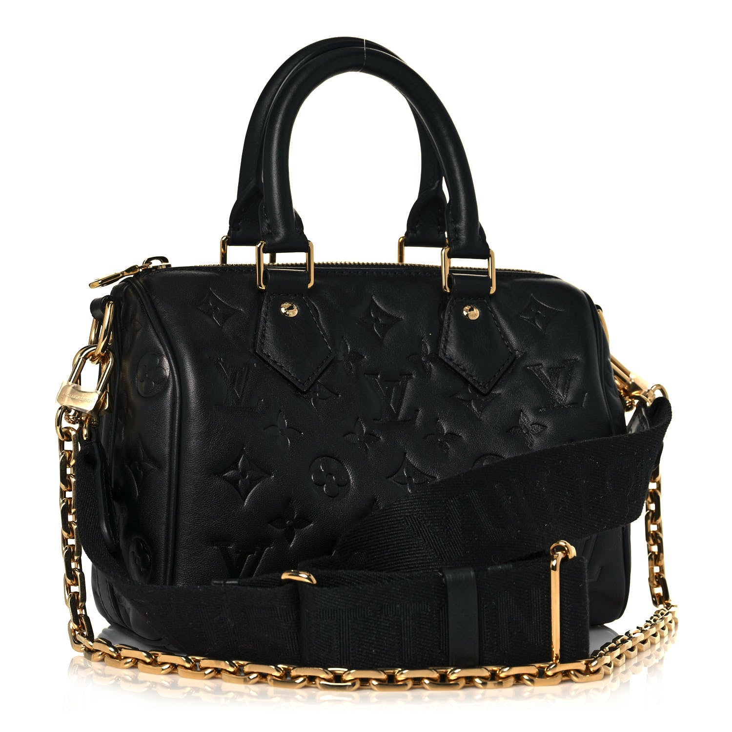 Louis Vuitton Lambskin Embossed Monogram Speedy 22 Bandouliere Black 3 of 13