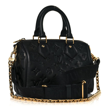 Louis Vuitton Lambskin Embossed Monogram Speedy 22 Bandouliere Black 3 of 13
