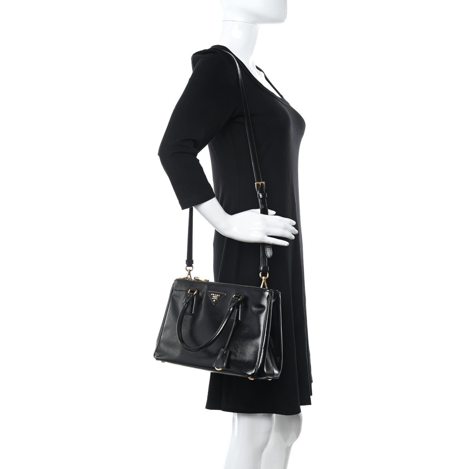 Prada Saffiano Vernice Small Galleria Double Zip Tote Black 2 of 12