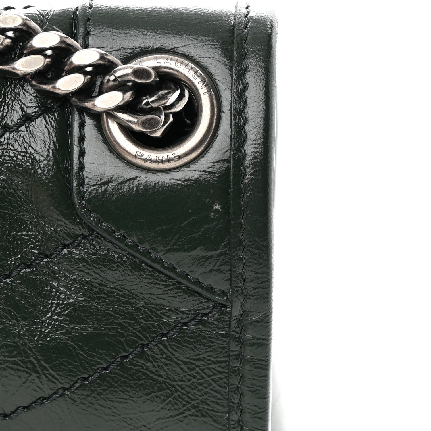 Saint Laurent SAINT LAURENT Crinkled Lambskin Matelasse Monogram Medium Niki Chain Satchel Green 13 of 14