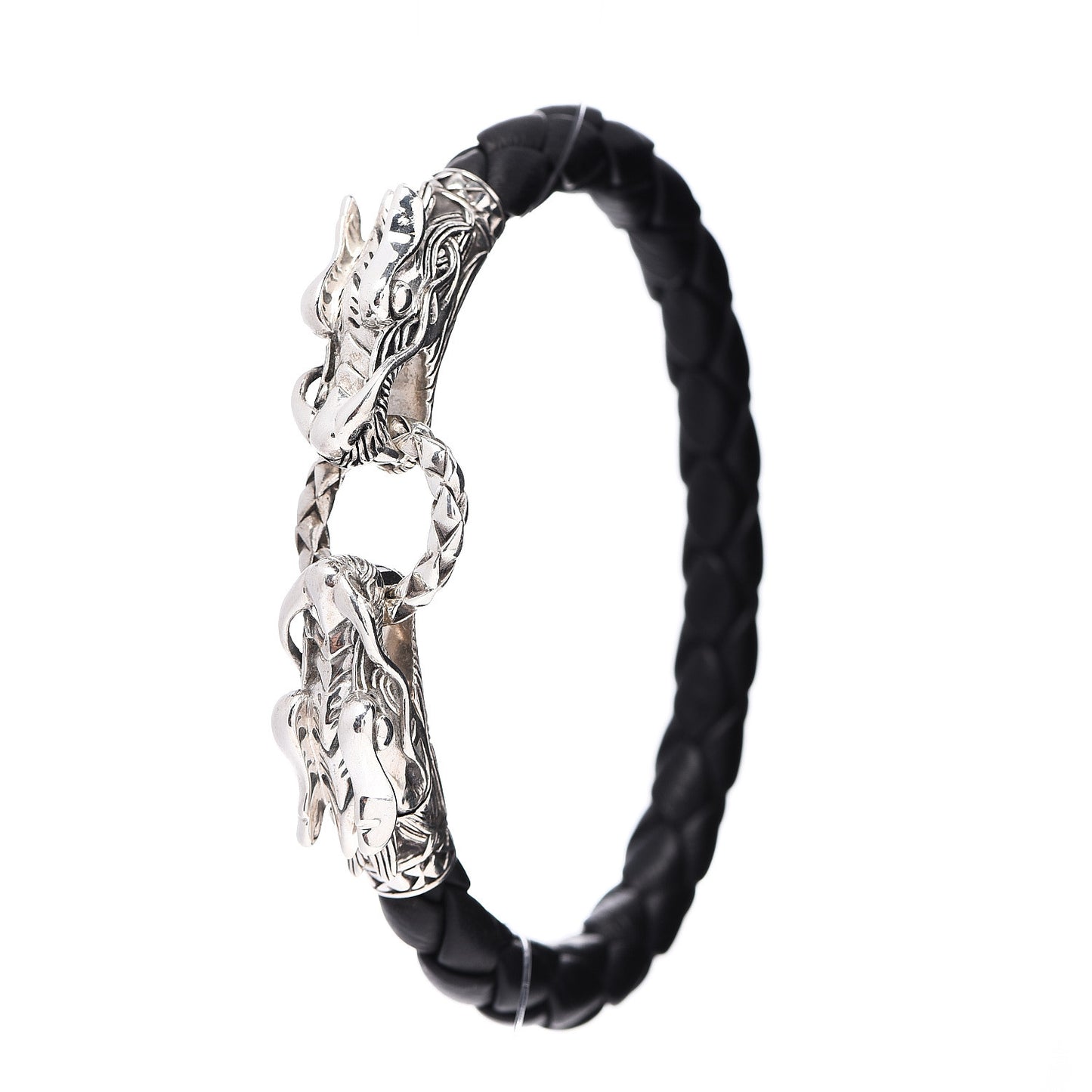 Sterling Silver Leather Naga Dragon Legend Bracelet Black