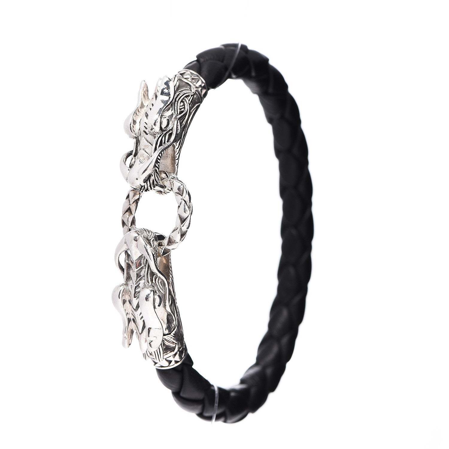 John Hardy Sterling Silver Leather Naga Dragon Legend Bracelet Black 1 of 3