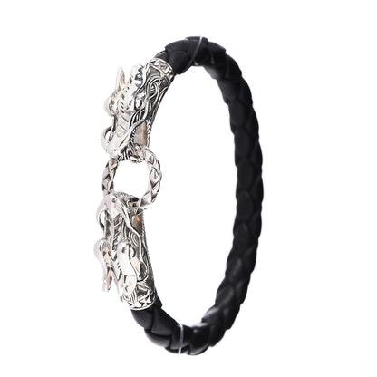 John Hardy Sterling Silver Leather Naga Dragon Legend Bracelet Black 1 of 3