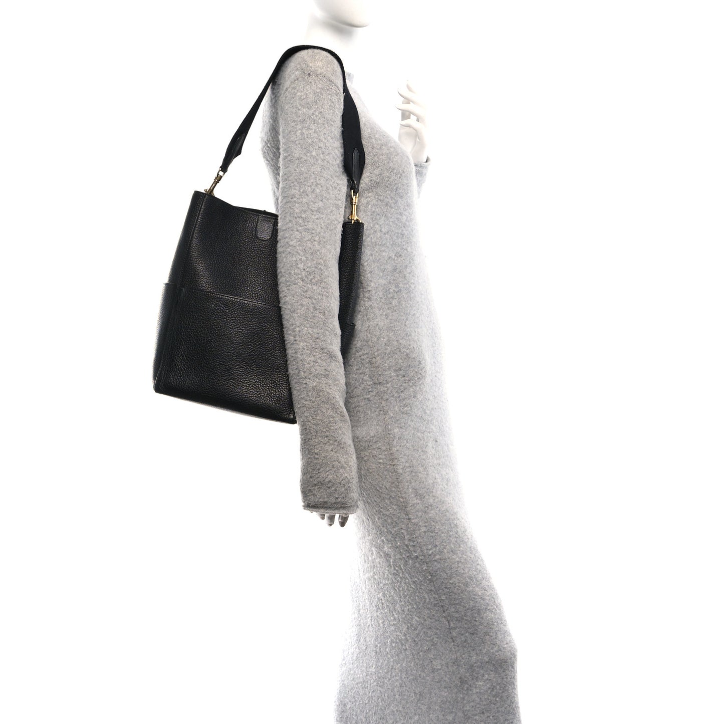 Soft Grained Calfskin Sangle Bucket Bag Black