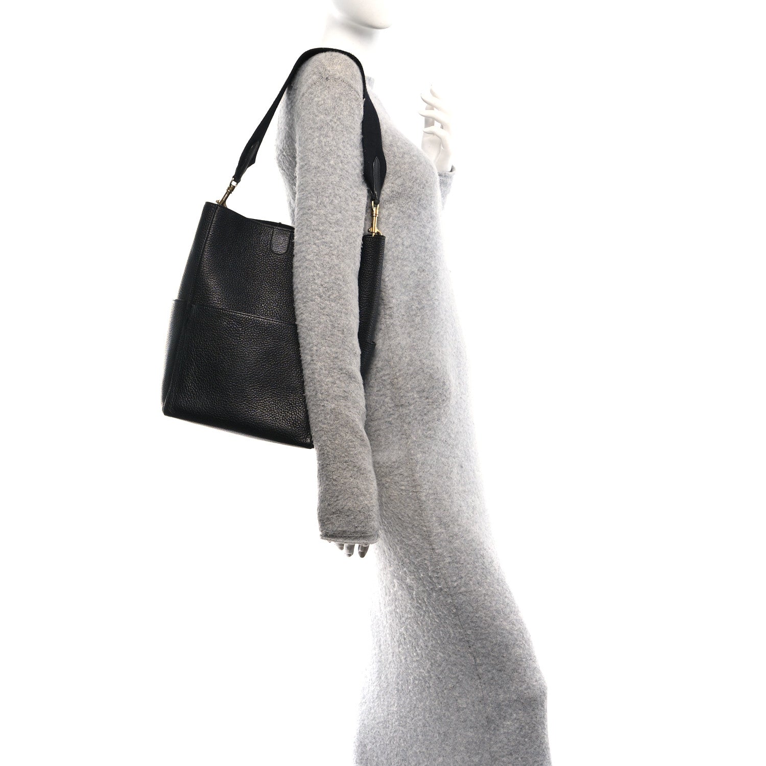 Celine Soft Grained Calfskin Sangle Bucket Bag Black 2 of 10
