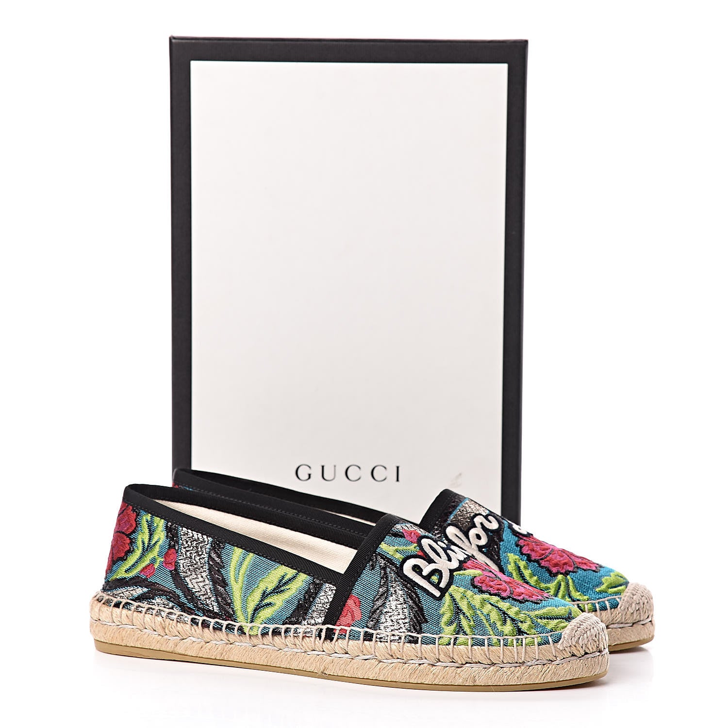 Gucci Tapestry Brocade Blind For Love Espadrilles 40.5 Acquamarine Green Black 8 of 8