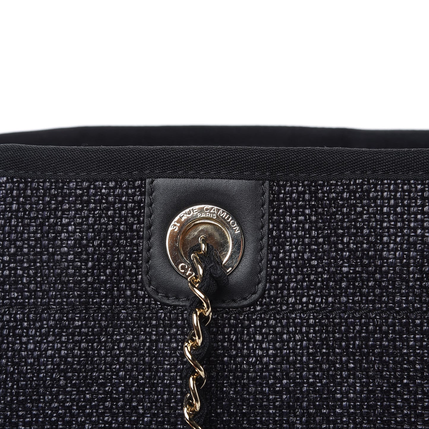 Woven Straw Raffia Small Deauville Tote Black