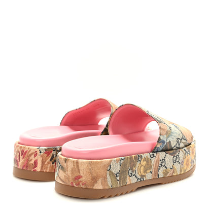 Gucci GG Supreme Monogram Water Flora Angelina Platform Slide Sandals 39 Beige Blue Multicolor 4 of 8