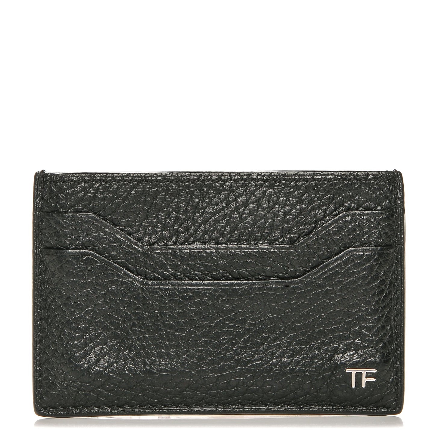 Grained Calfskin Open Side Card Holder Black