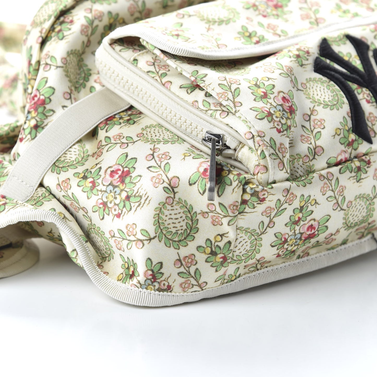 X MLB Satin Floral Print NY Yankees Patch Convertible Belt Bag Ivory Green