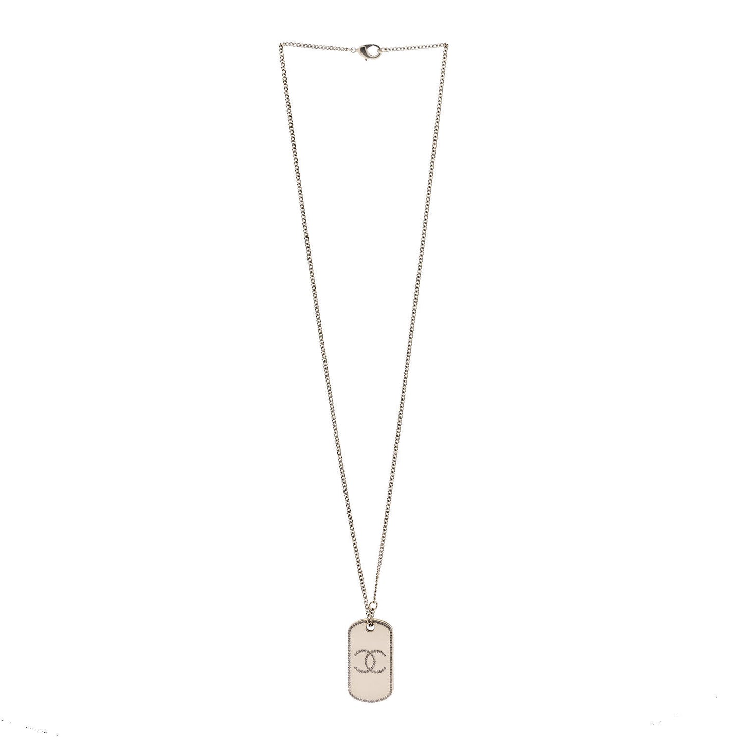 Metal Crystal Dog Tag Charm Necklace Gold