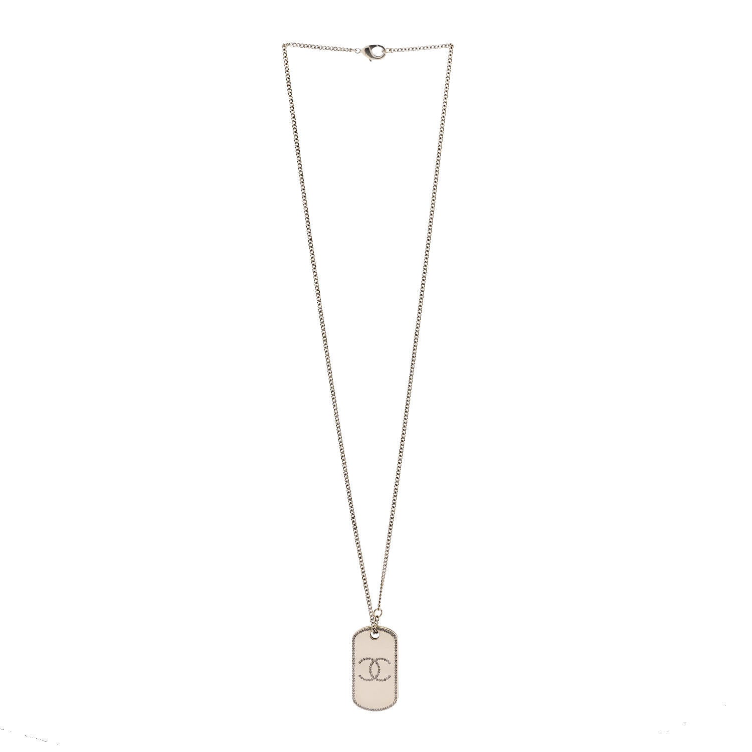Chanel Metal Crystal Dog Tag Charm Necklace Gold 3 of 6
