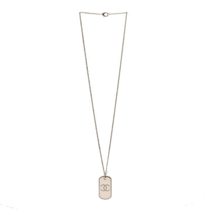Chanel Metal Crystal Dog Tag Charm Necklace Gold 3 of 6