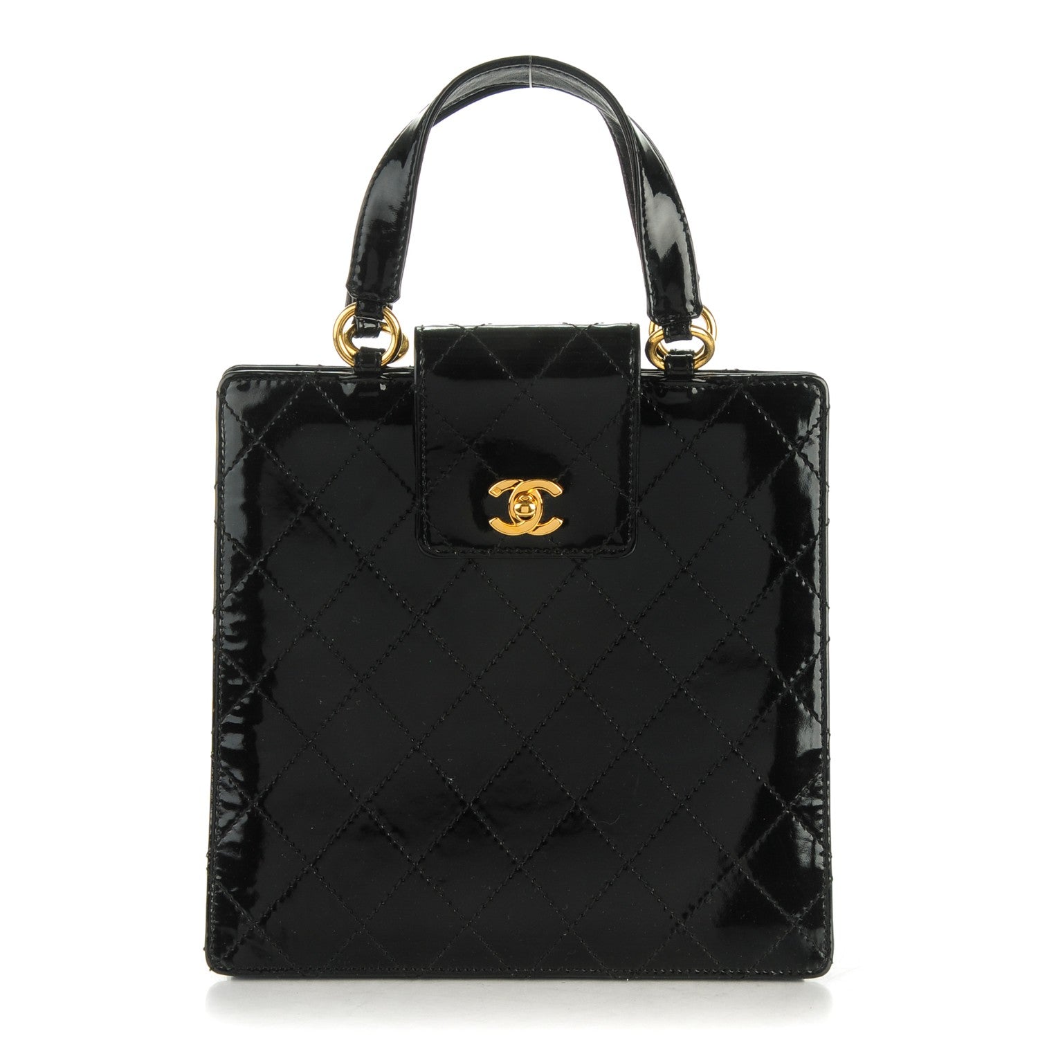 Chanel Patent Quilted Top Handle Tote Black 1 of 7