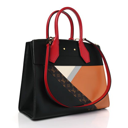 Louis Vuitton Calfskin Monogram Tape City Steamer MM Rouge Navy 3 of 8