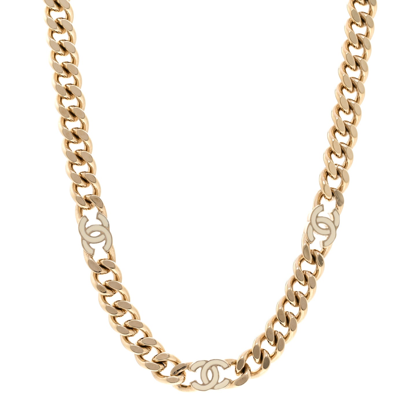 Metal Enamel Chain CC Choker Gold White