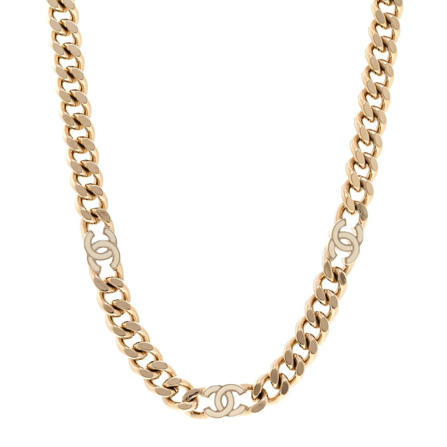 Chanel Metal Enamel Chain CC Choker Gold White 1 of 6