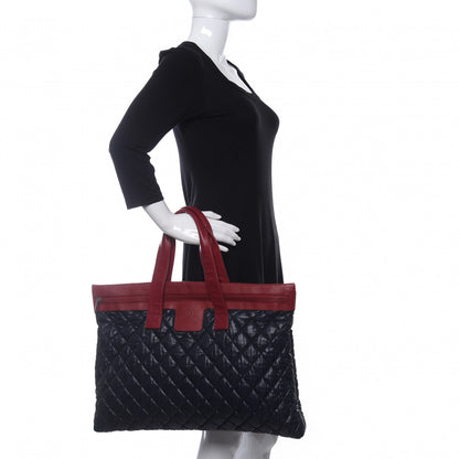 Chanel Nylon Quilted Coco Cocoon Flat Tote Navy Red 2 of 10