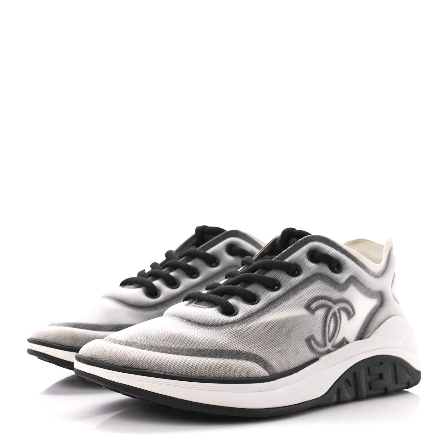 Calfskin Mesh Lycra Womens Logo Sneakers 38.5 White Grey