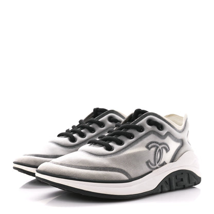 Chanel Calfskin Mesh Lycra Womens Logo Sneakers 38.5 White Grey 3 of 9
