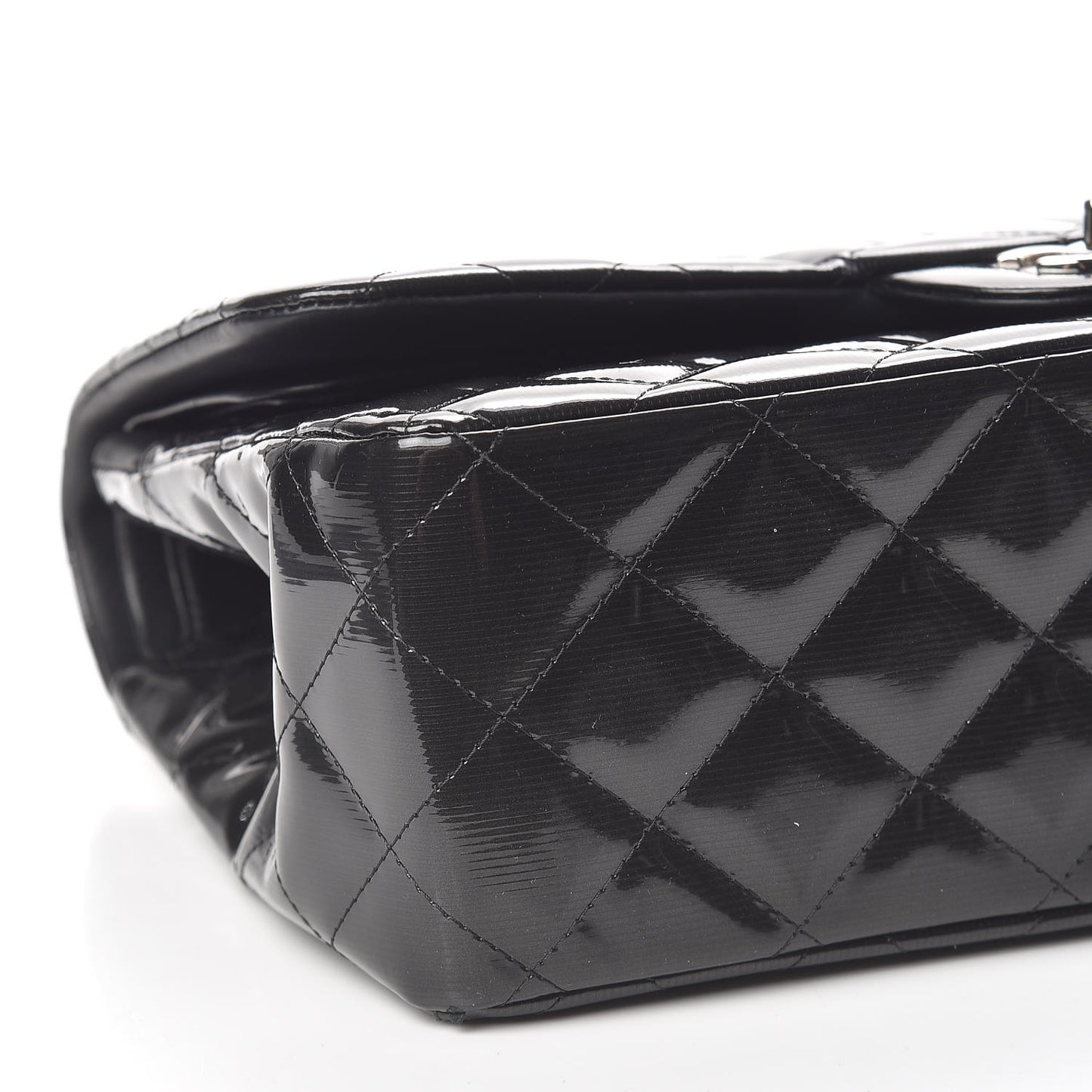Striated Patent Quilted Jumbo Double Flap Black
