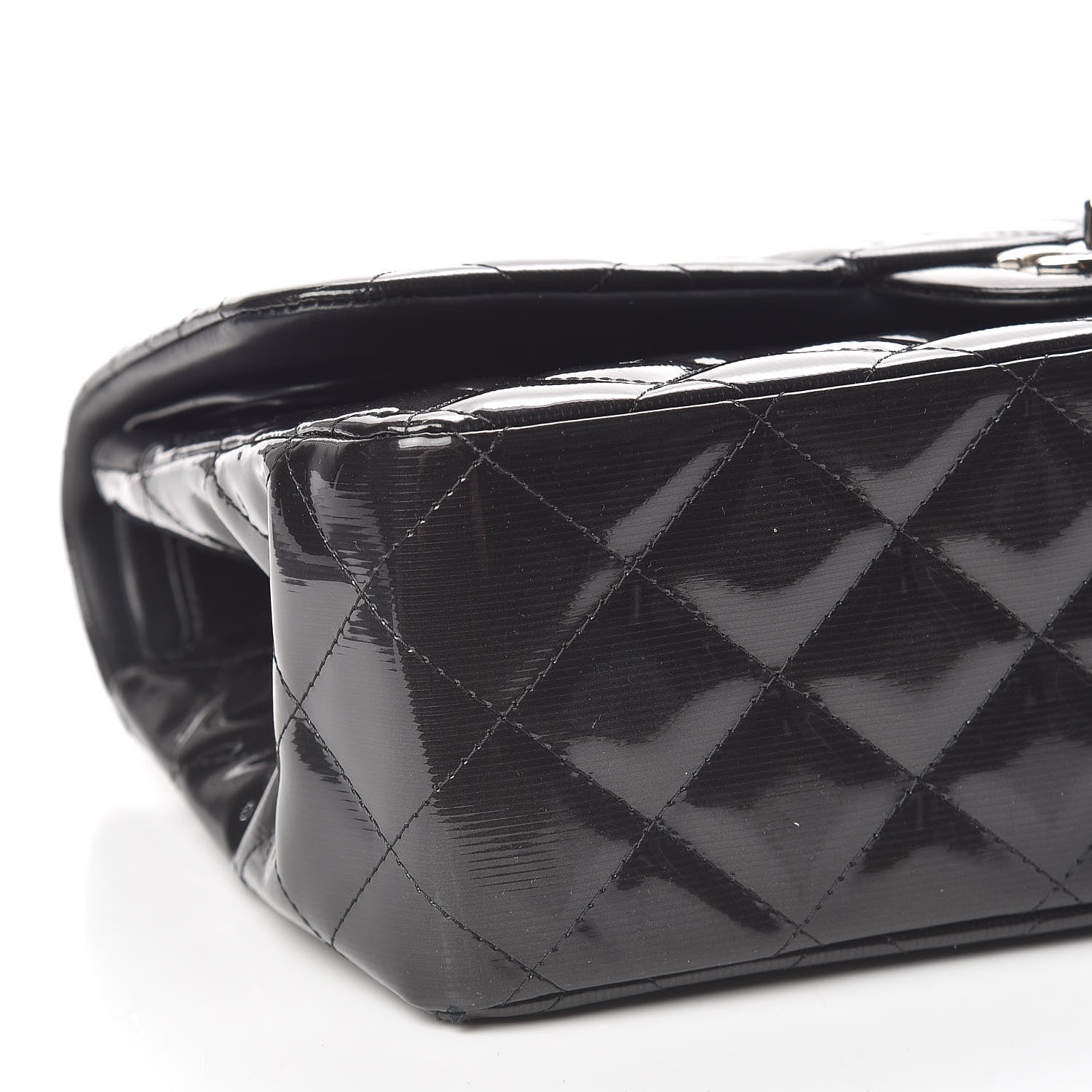Chanel Striated Patent Quilted Jumbo Double Flap Black 9 of 16