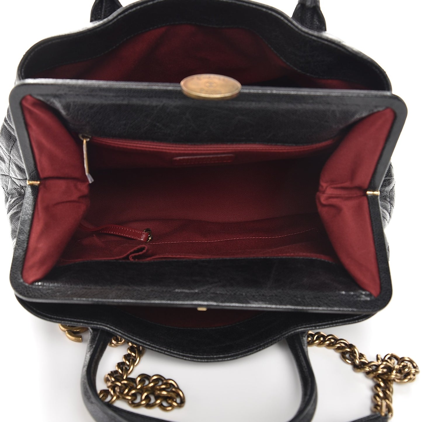 Glazed Caviar Quilted Large Frame Tote Black
