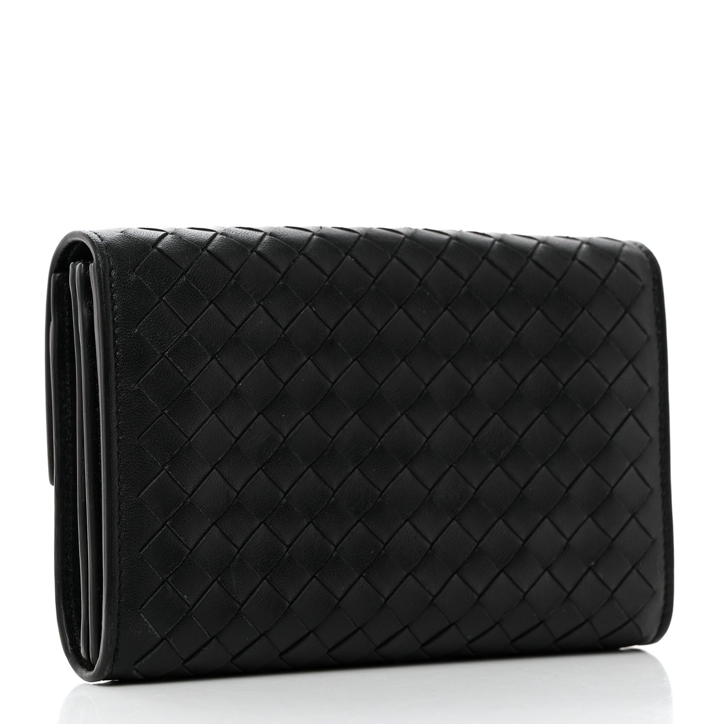 Nappa Intrecciato Continental Compact Flap Wallet Black