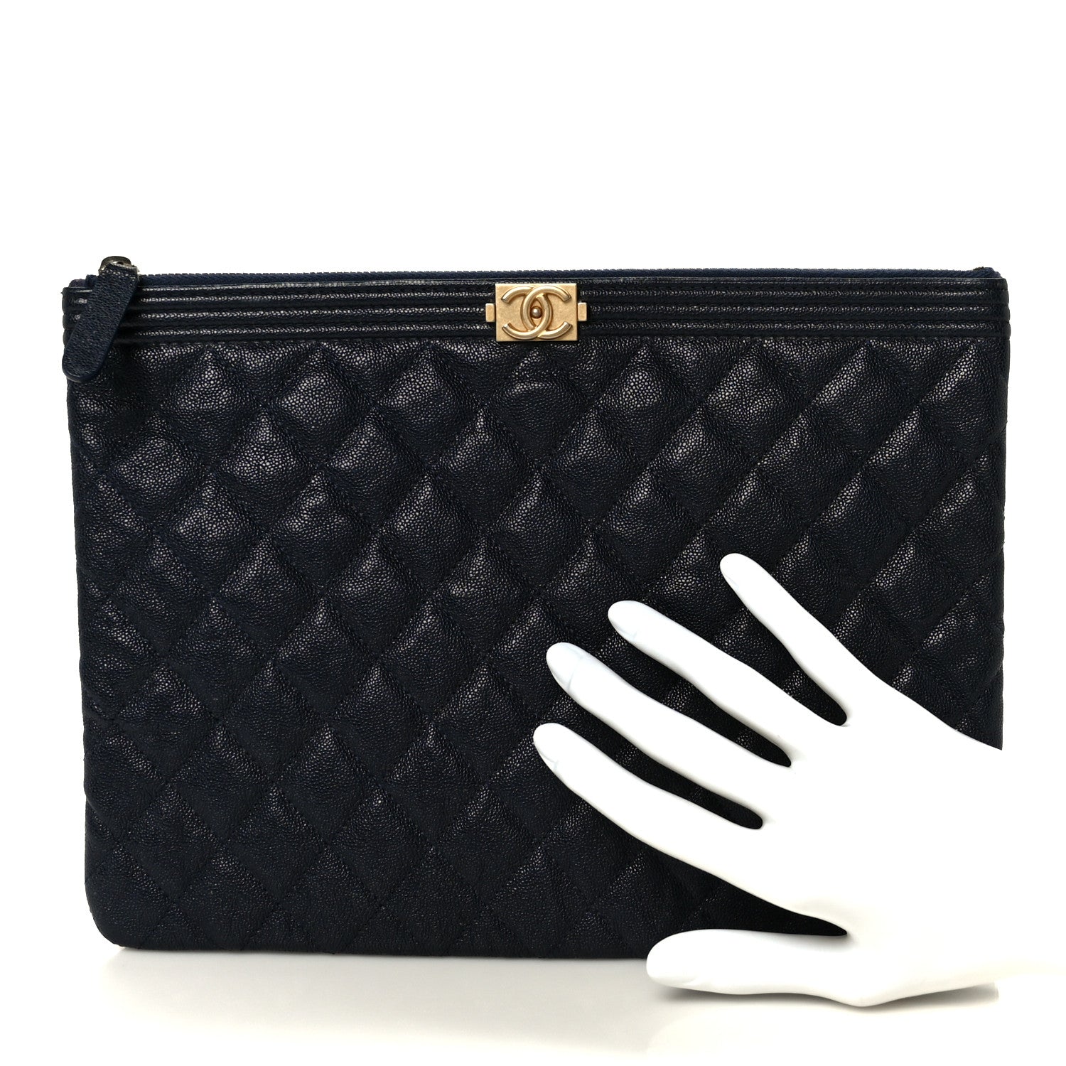 Chanel Caviar Quilted Medium Boy Cosmetic Case Navy 2 of 8