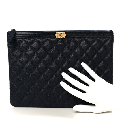 Chanel Caviar Quilted Medium Boy Cosmetic Case Navy 2 of 8