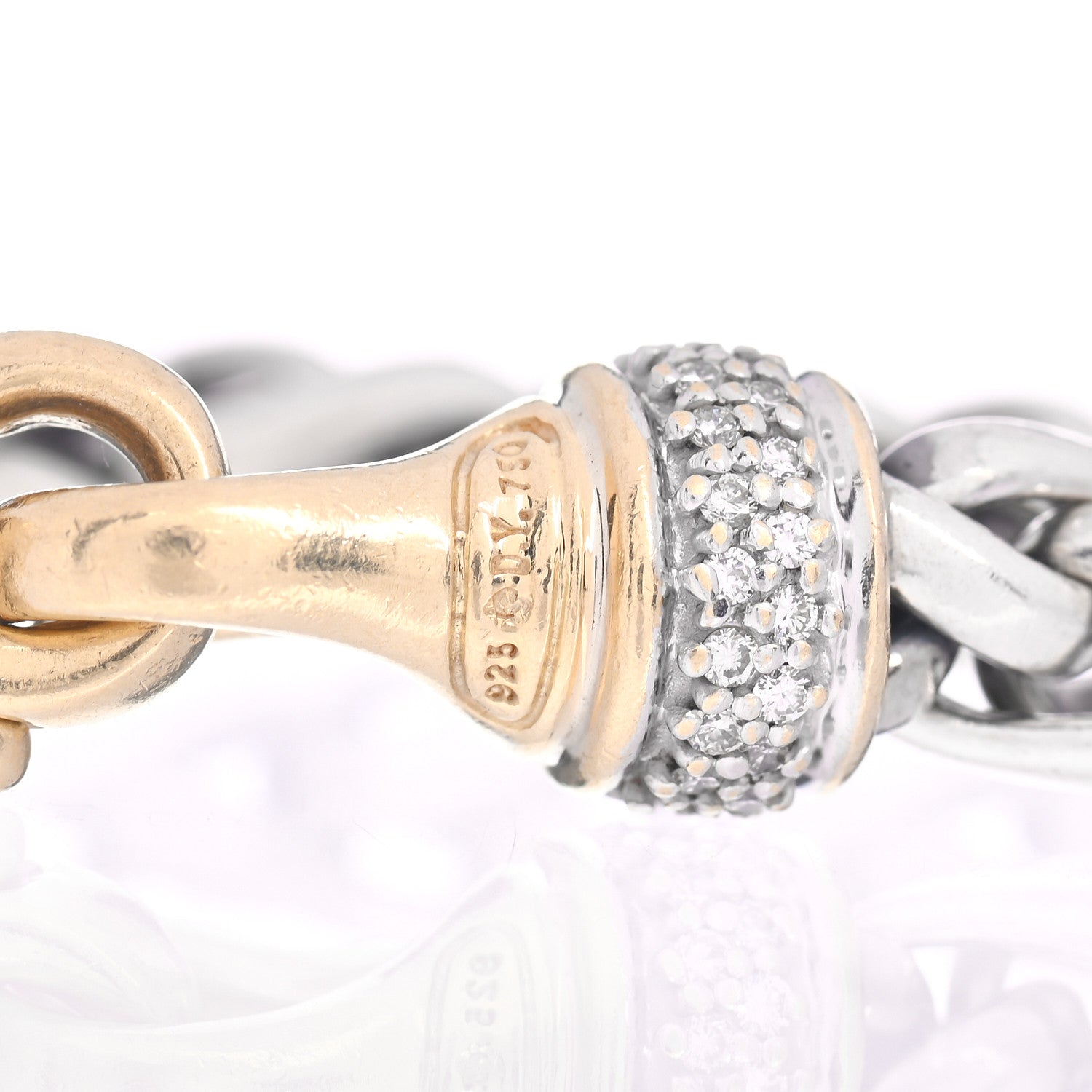 David Yurman Sterling Silver 18K Yellow Gold Diamond Wheat Buckle Bracelet 4 of 4