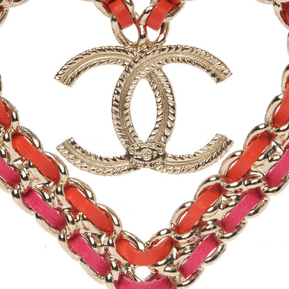 Chanel Metal Calfskin Braided Heart CC Brooch Pink Red Gold 4 of 5