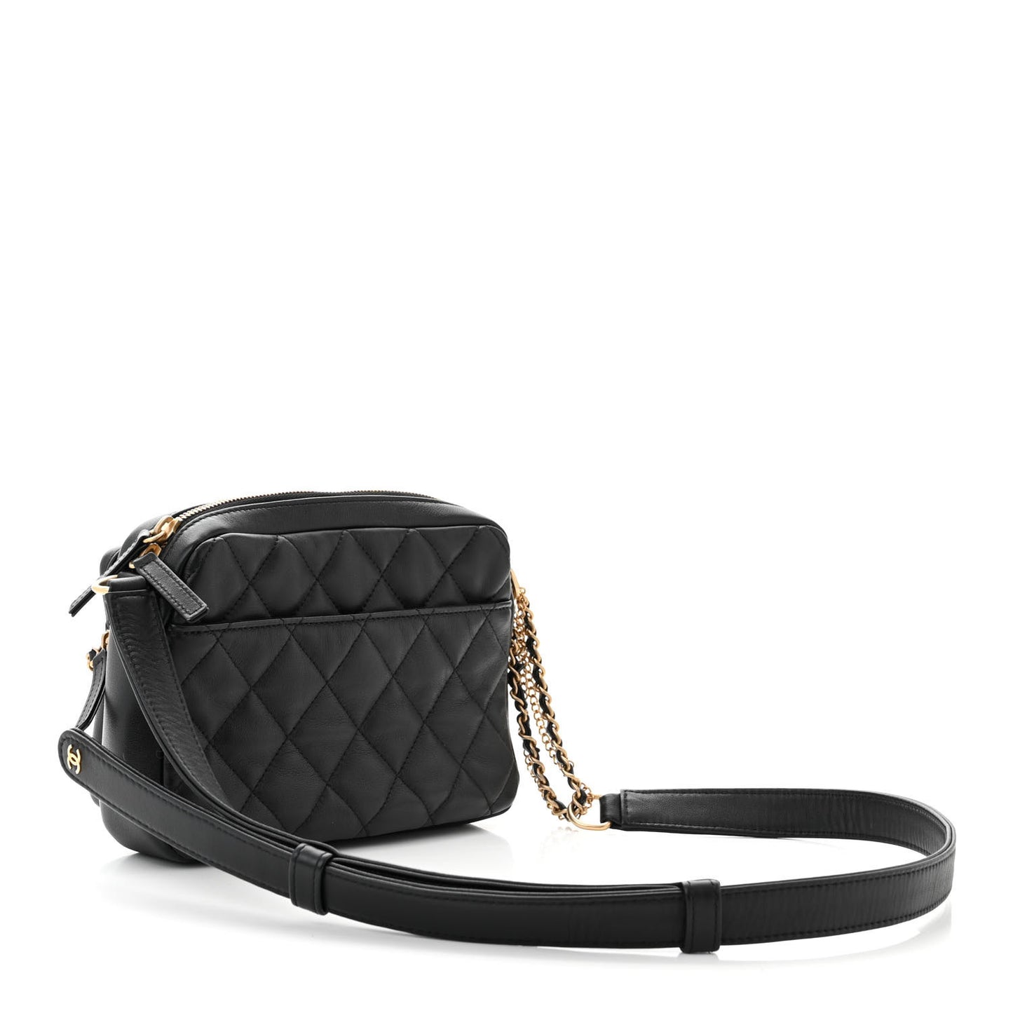 Calfskin Quilted Small Camera Case Black