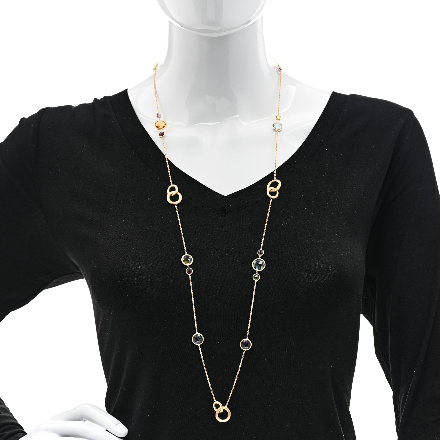Marco Bicego 18K Yellow Gold Multi Gemstone Jaipur Long Station Link Necklace 2 of 6