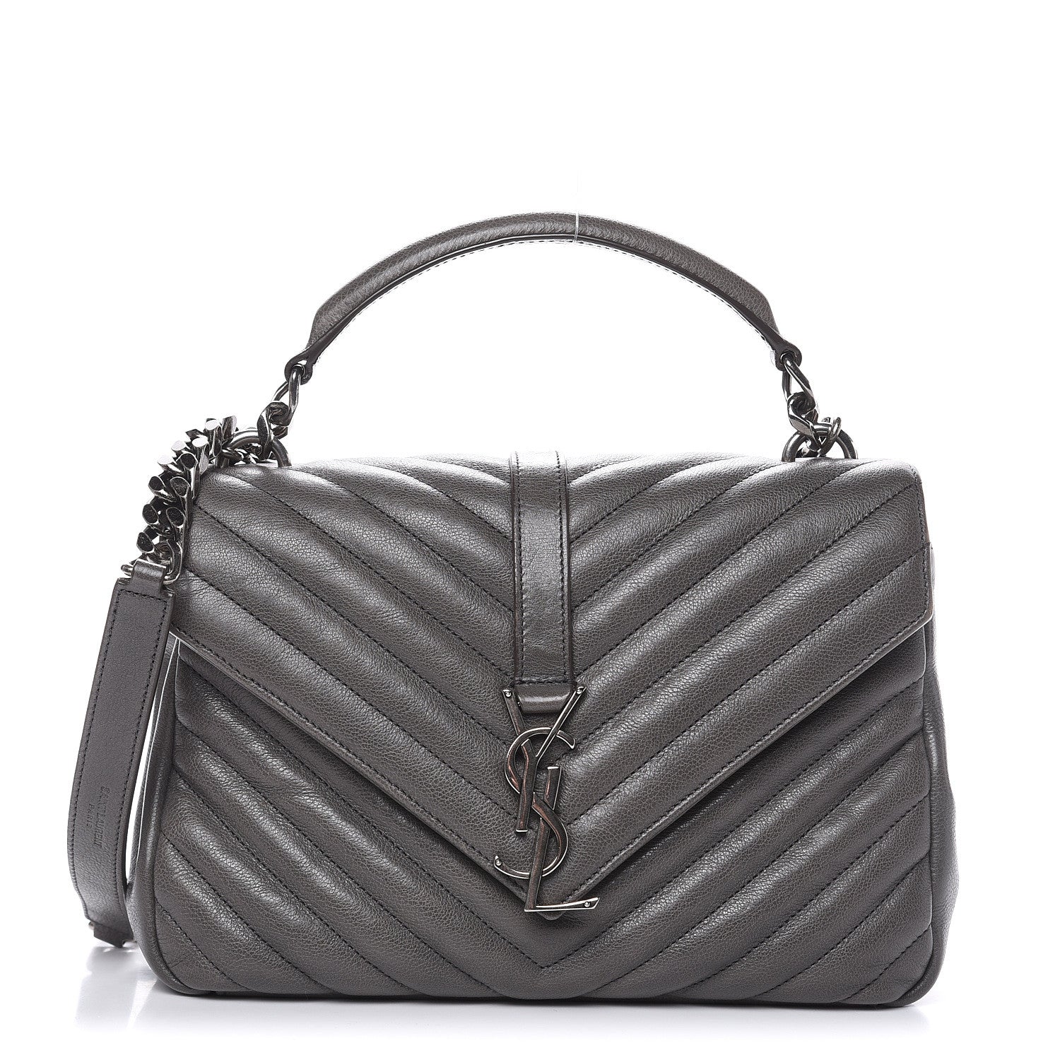 Saint Laurent Sheepskin Matelasse Chevron Monogram Medium College Bag Light Coal 1 of 17