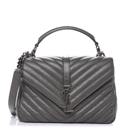 Saint Laurent Sheepskin Matelasse Chevron Monogram Medium College Bag Light Coal 1 of 17