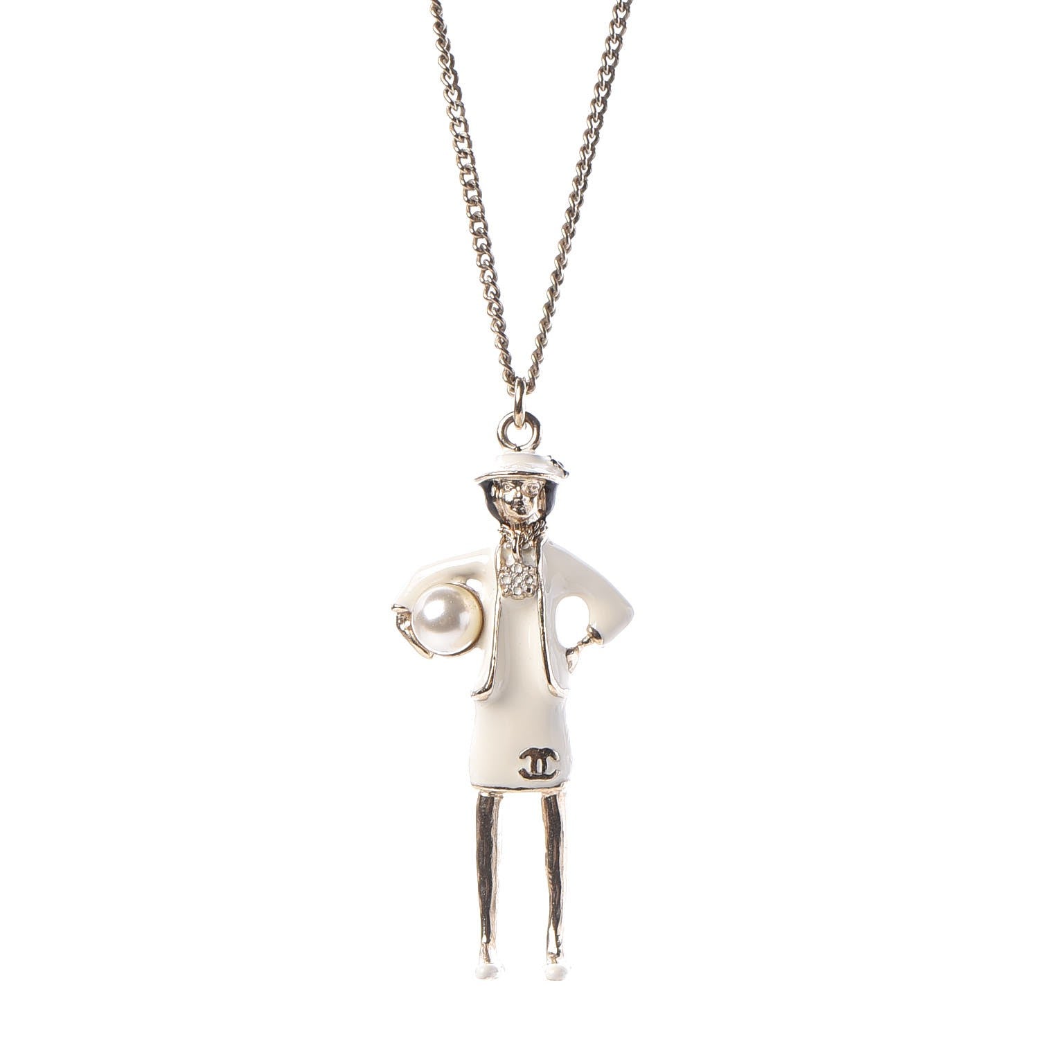 Chanel Enamel Pearl Coco CC Pendant Necklace Gold 4 of 7