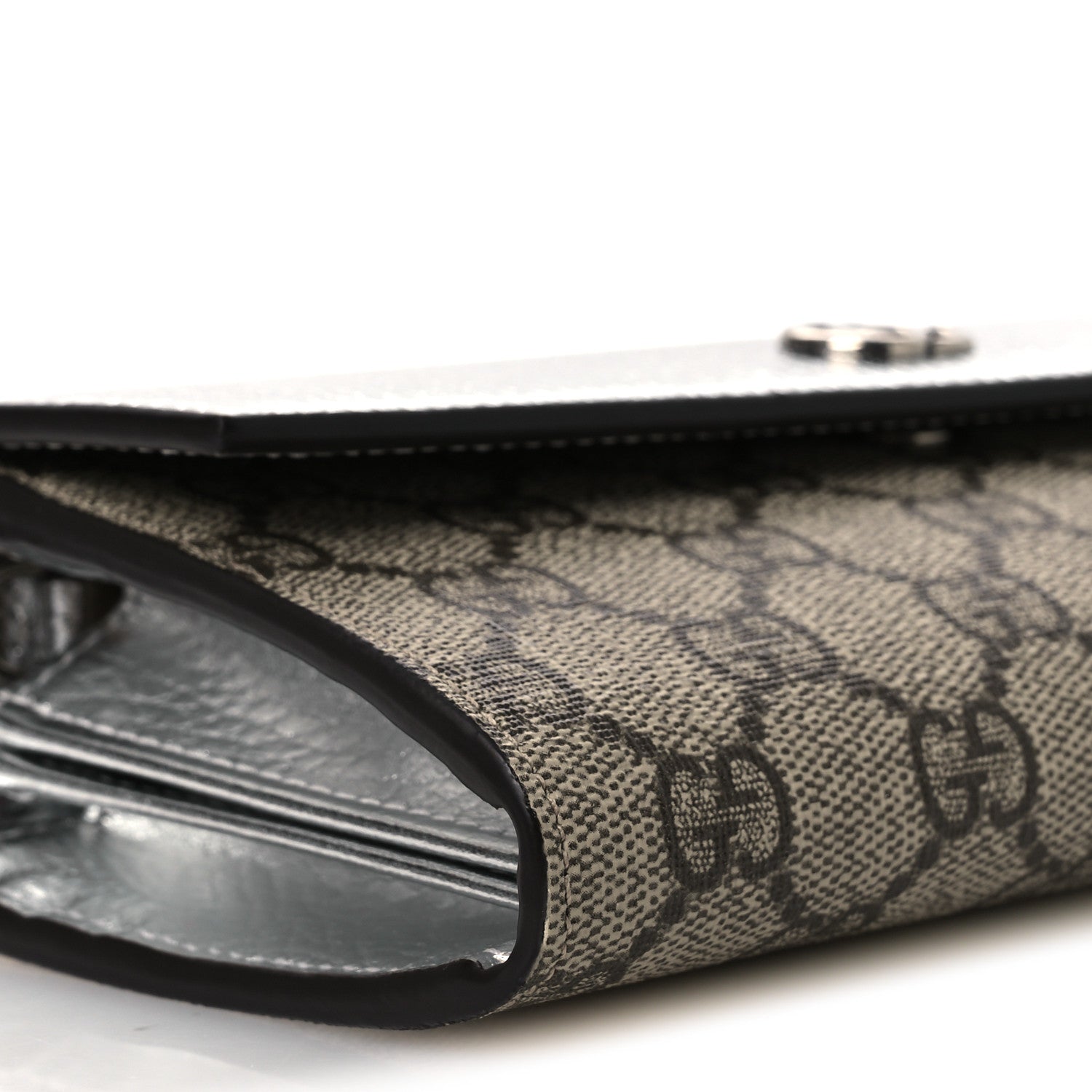 Gucci Metallic Calfskin GG Supreme Monogram Petite GG Marmont Wallet Chain Bag Silver Beige Ebony 9 of 10