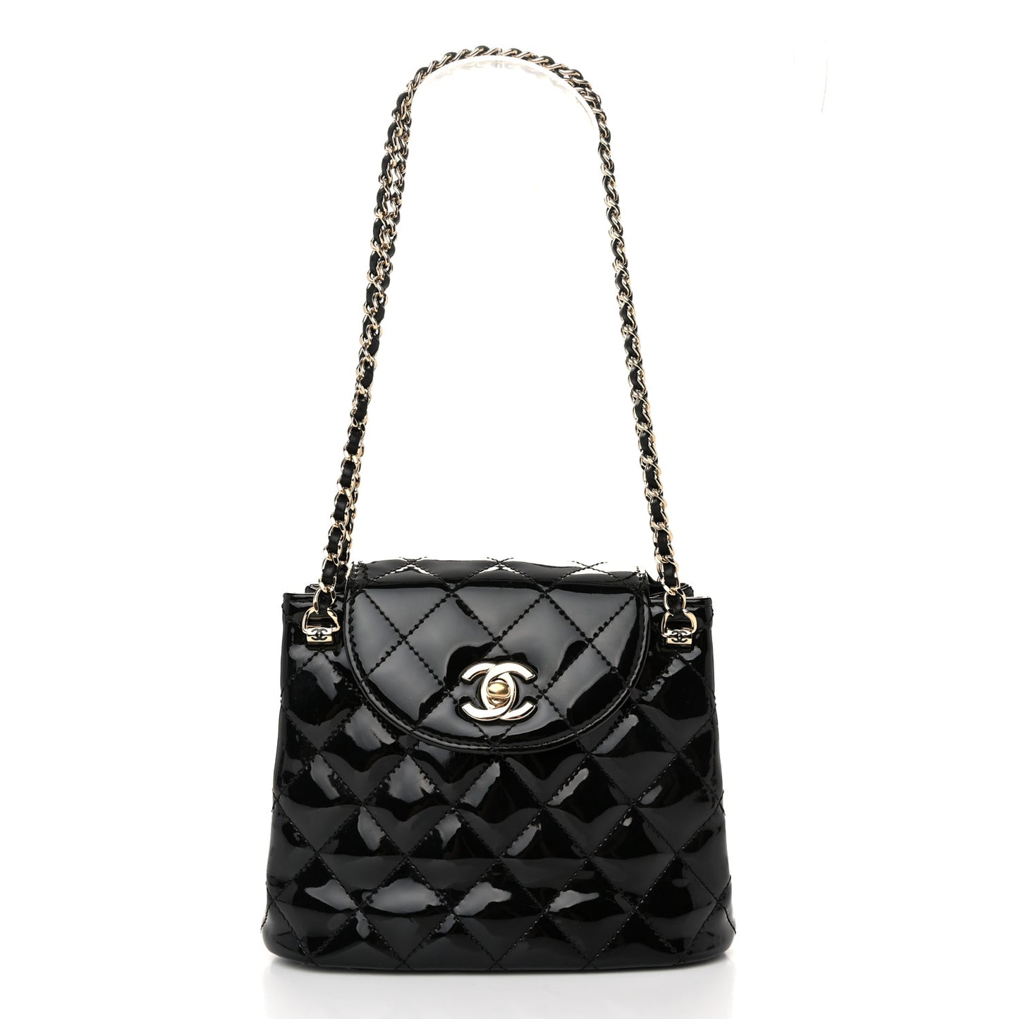 Patent Quilted Shiny Coco Small Flap Hobo Black