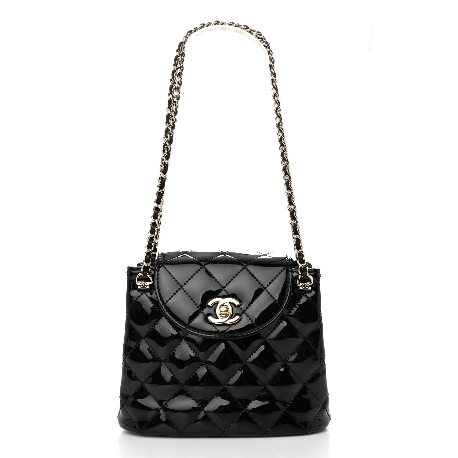 Chanel Patent Quilted Shiny Coco Small Flap Hobo Black 1 of 10