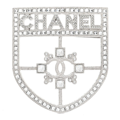 Chanel Swarovski Baguette Crystal CC Shield Brooch Silver 1 of 6
