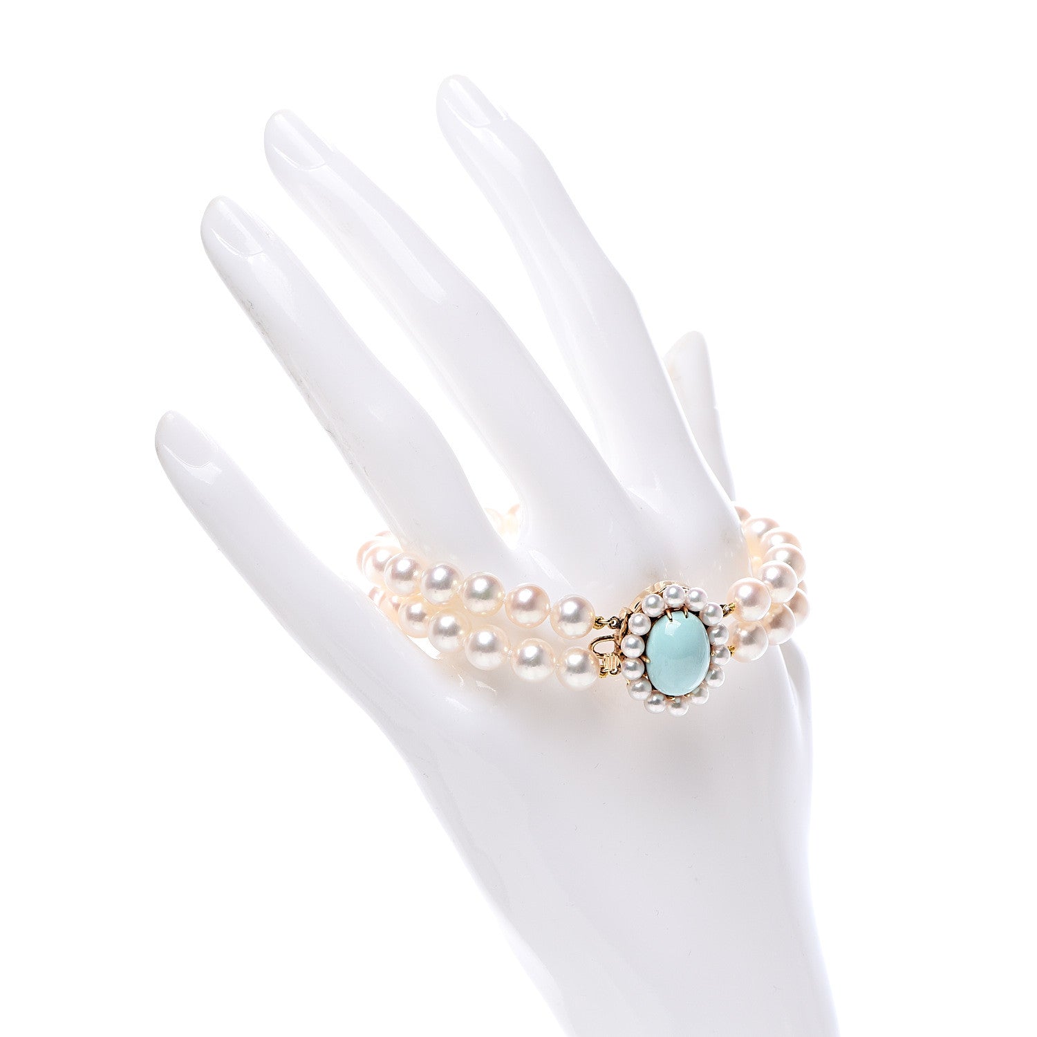 Mikimoto 18K Yellow Gold Turquoise Akoya Pearl 3.5-7mm Double Strand Bracelet 2 of 5