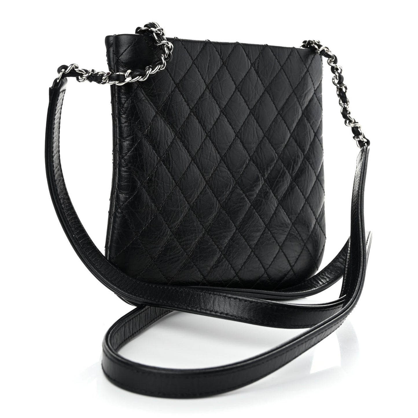 Aged Calfskin Quilted Crossbody Bag Black