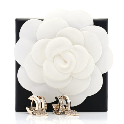 Chanel Crystal CC Hoop Drop Earrings Gold Pearly White 5 of 5