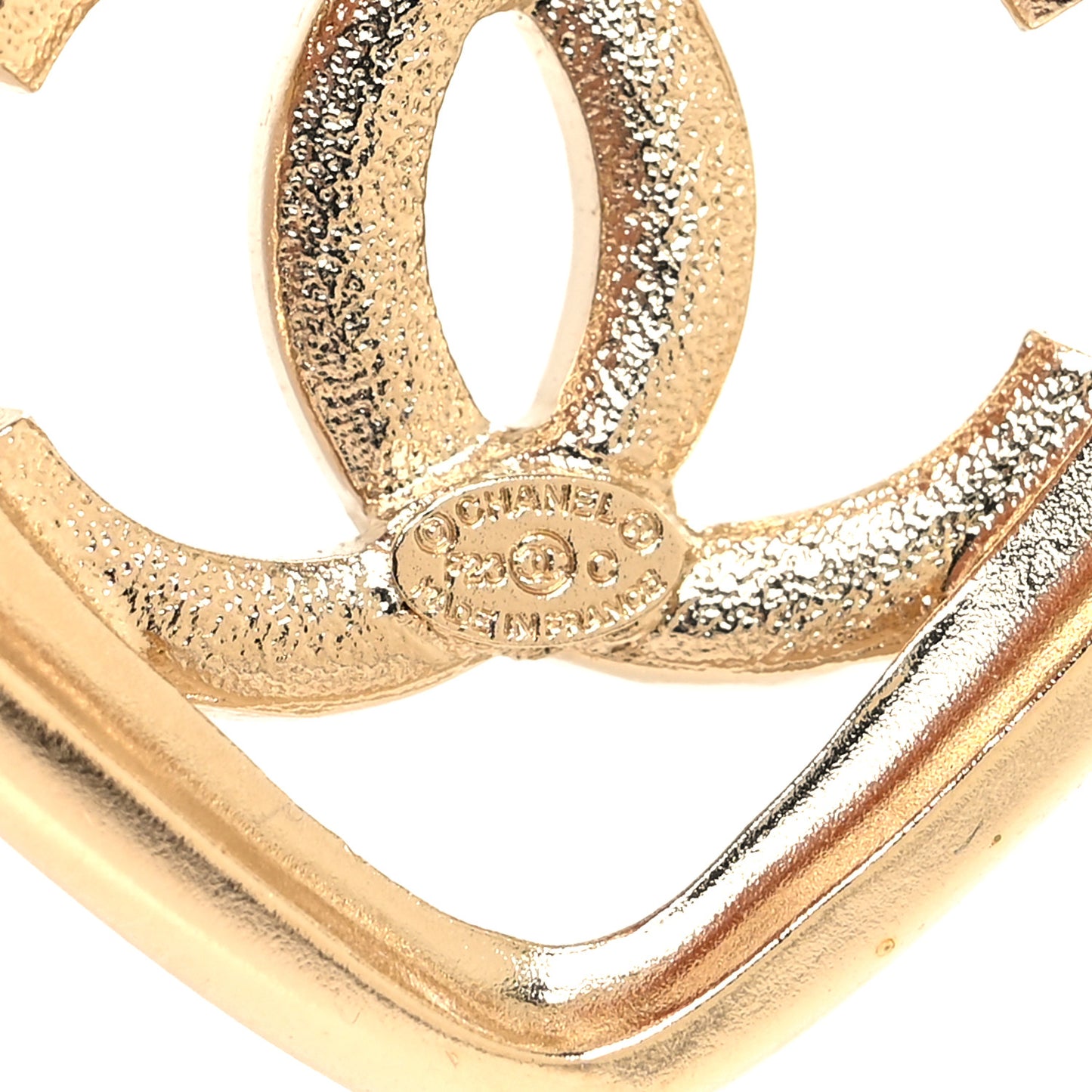 Metal Crystal CC Logo Heart Brooch Gold