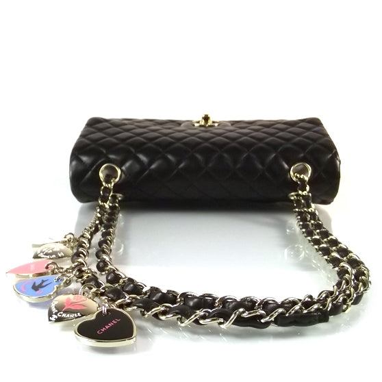 Chanel Lambskin Quilted Valentine Charms Medium Single Flap Black 4 of 11