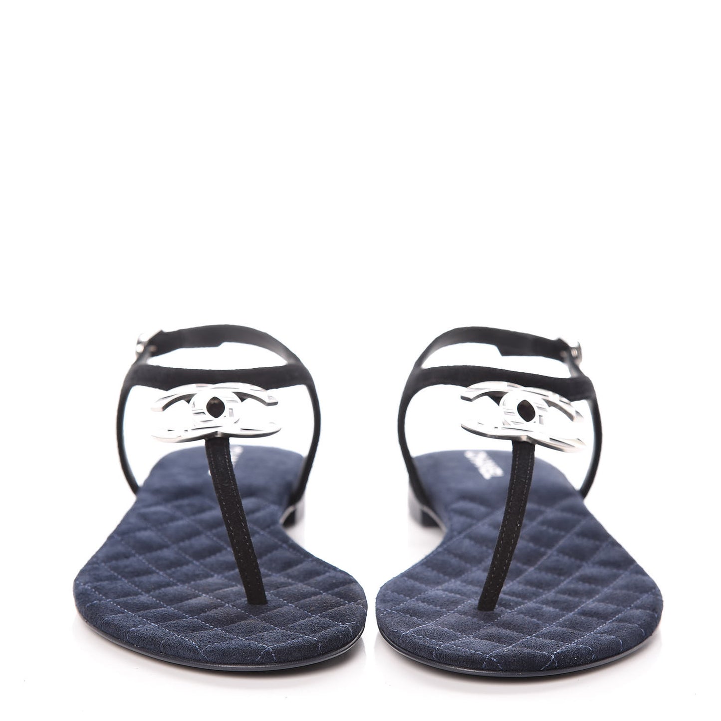 Suede Calfskin CC Thong Sandals 36 Black