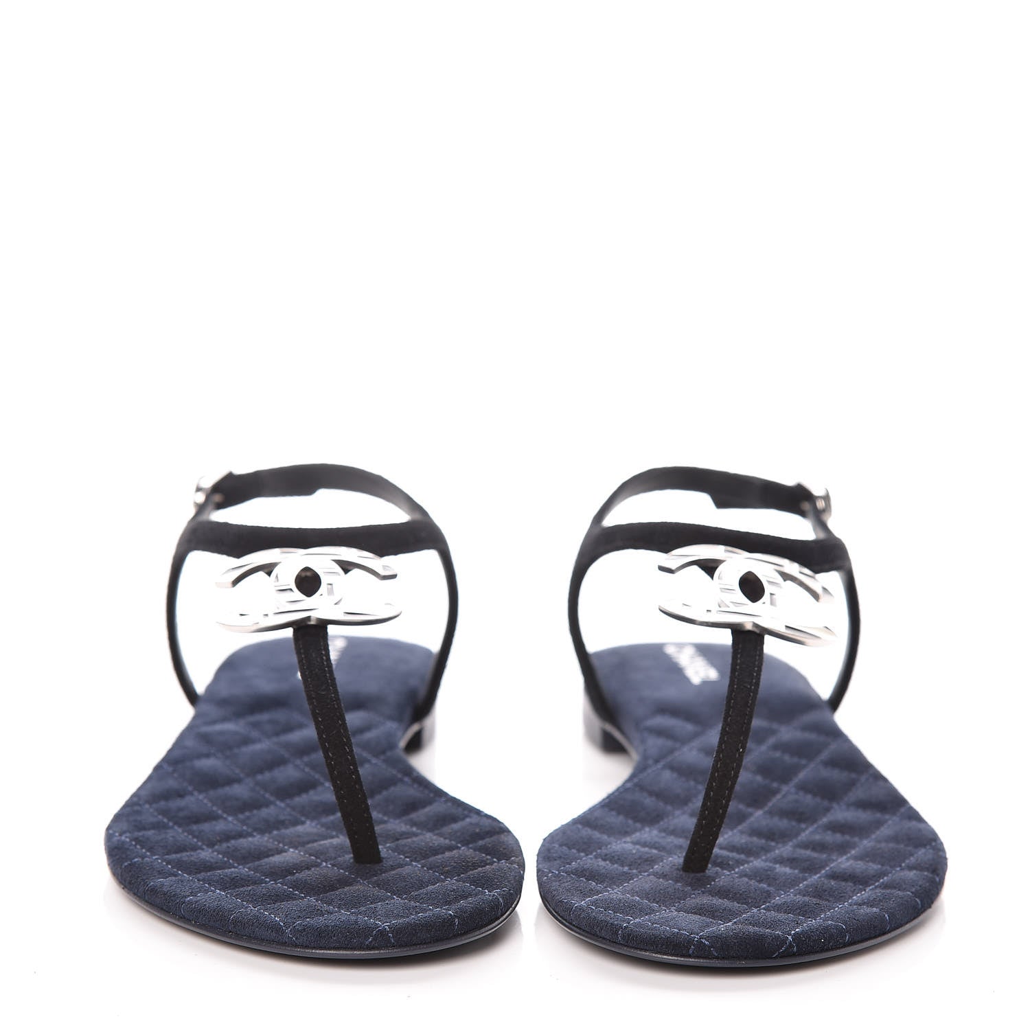 Chanel Suede Calfskin CC Thong Sandals 36 Black 2 of 8